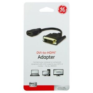 GE 33586 DVI To HDMI Adapter Full HD 1080P Connect PC to HDTV, Monitor All Brand